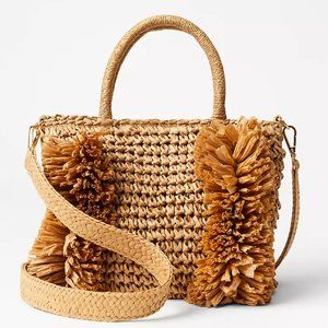 NWOT LOFT Fringe Straw Crossbody Bag Natural